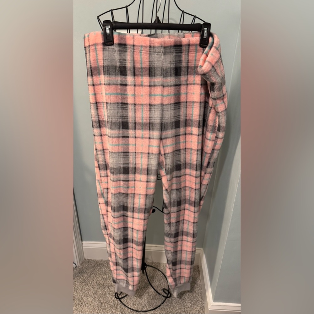 Joe Boxer Soft Fleece Will wake up for presents Pink Gray Plaid 1X 1XL Women PJs - Picture 6 of 11